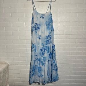 My Story Womens Dress Blue Floral Maxi Long Dress Medium Spaghetti Straps NWT